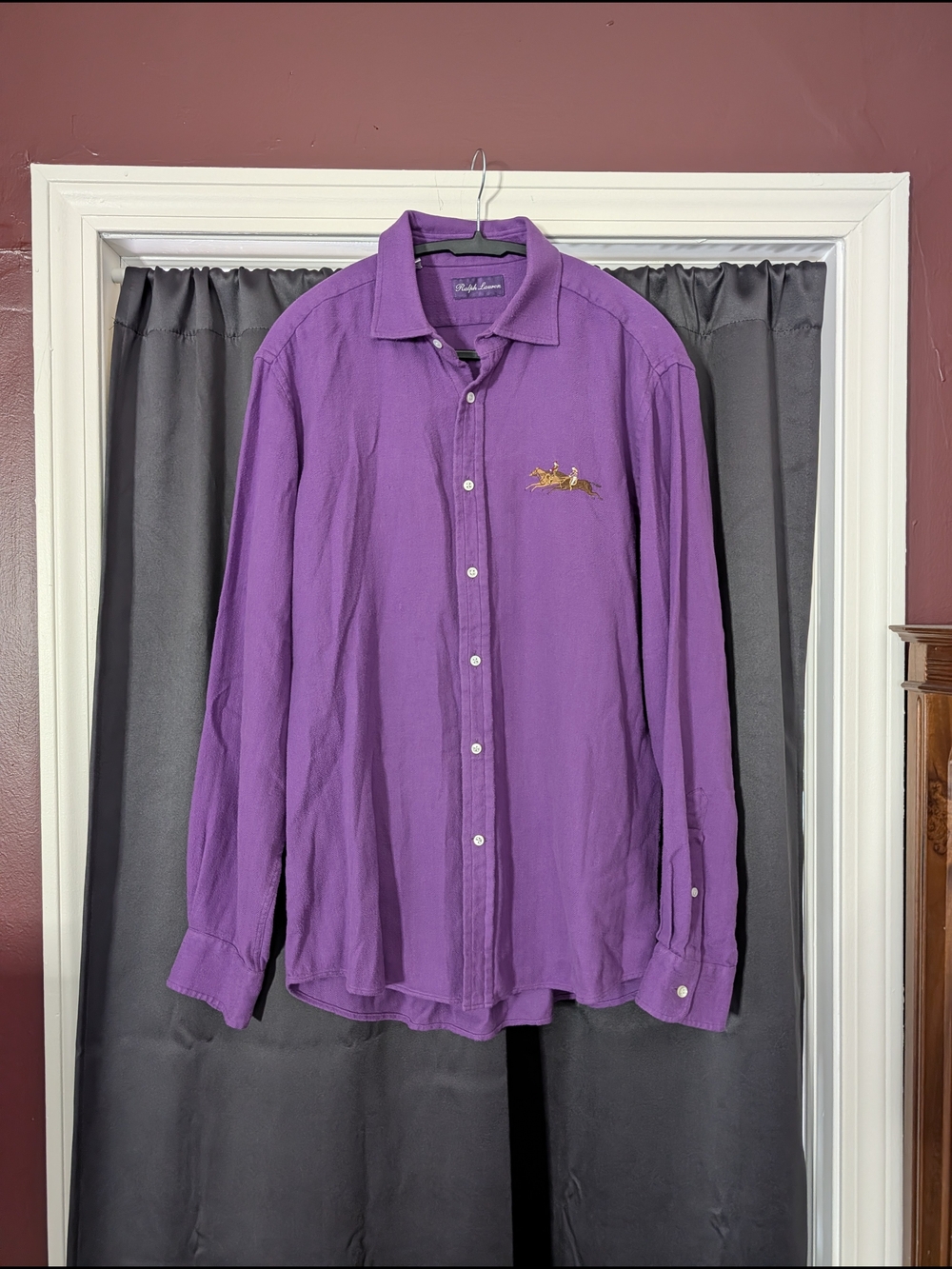 Ralph Lauren Purple Label Flannel Herringbone Polo Equestrian Button-up Shirt L
